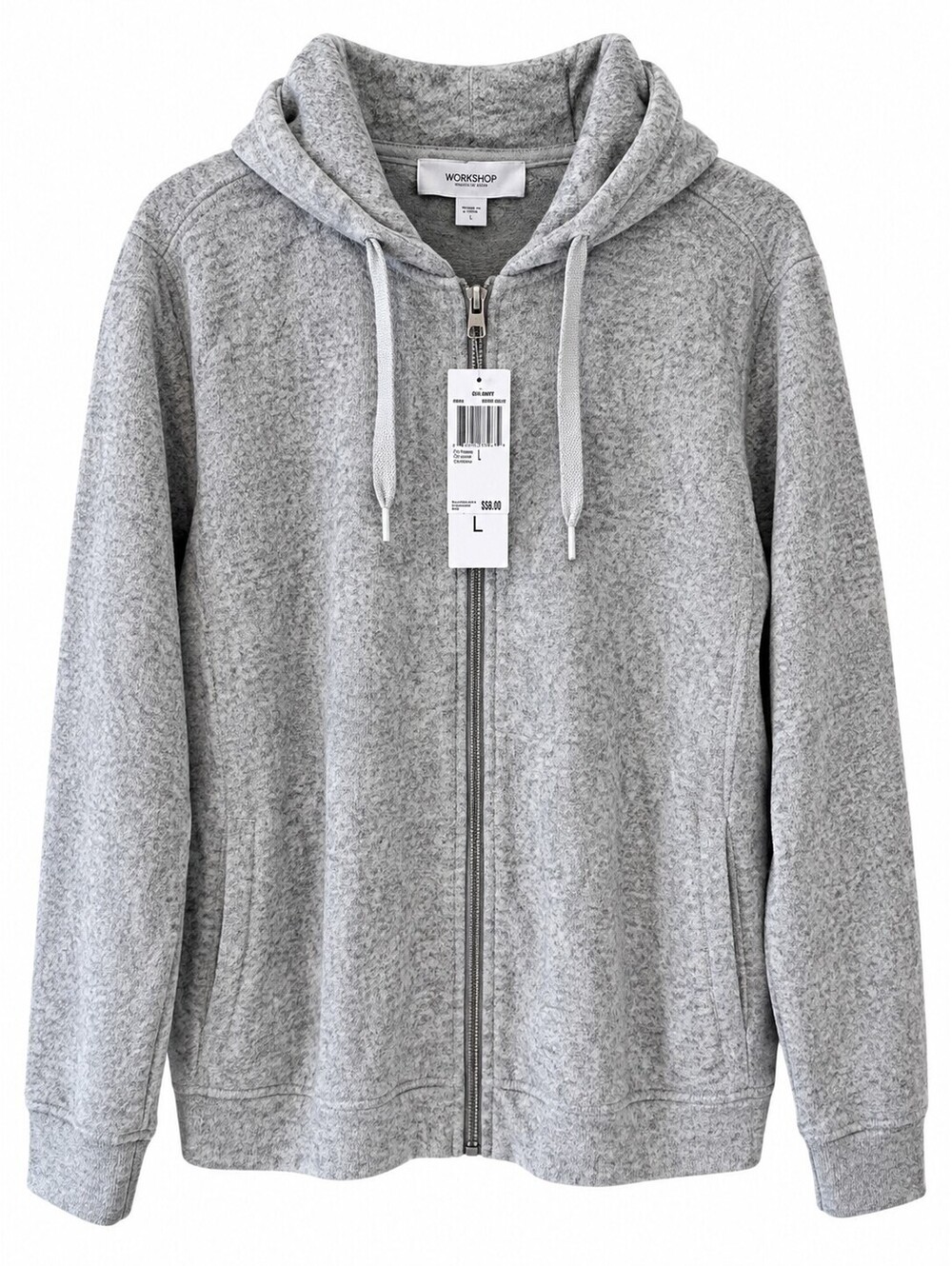Workshop Republic Clothing Light Grey Heather Athleisure Zip-Up Hoodie Size L
